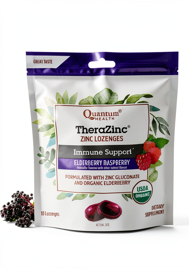 'TheraZinc Zinc Lozenges package and individual lozenge display'