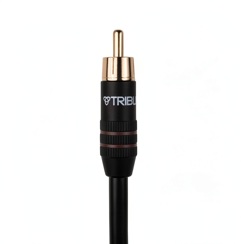Installing RCA Subwoofer Cable Tributaries 24AWG Low Noise on a wooden desk