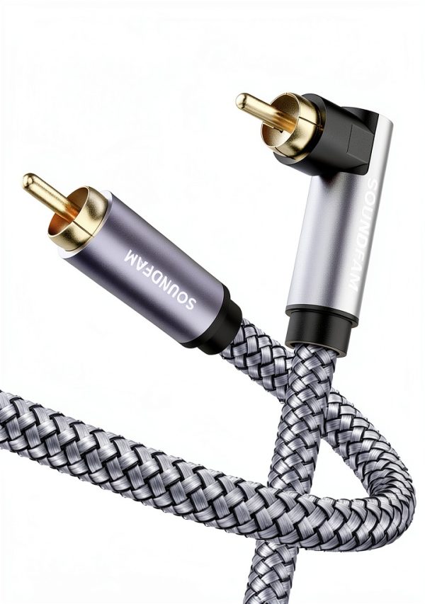 SOUNDFAM 90 Degree Subwoofer RCA Cable H-90RR Gold-Plated Tangle-Free-0