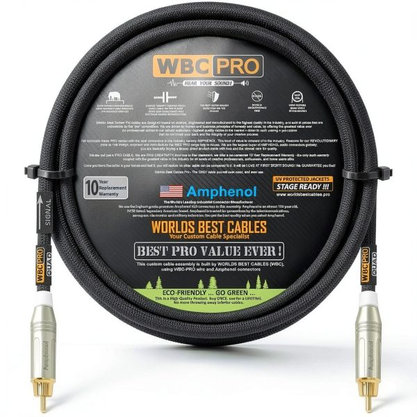 RCA Subwoofer Cable WORLDS BEST CABLES Star Quad 4ft Black-0