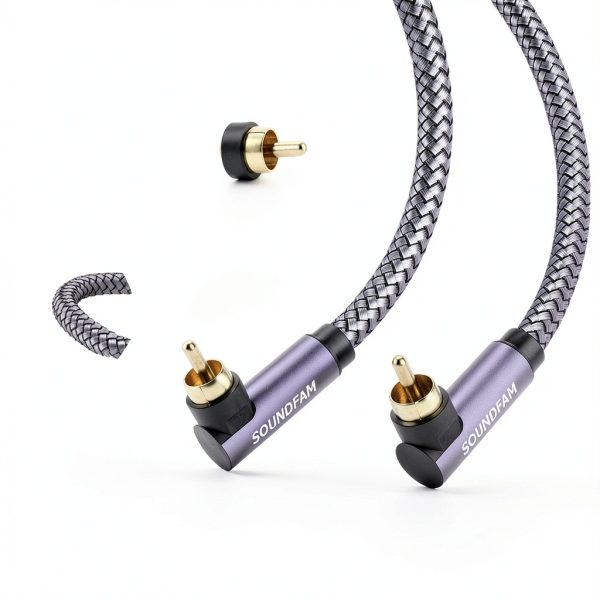 SOUNDFAM RCA Subwoofer Cable 26ft Gold Plated Right Angle-2