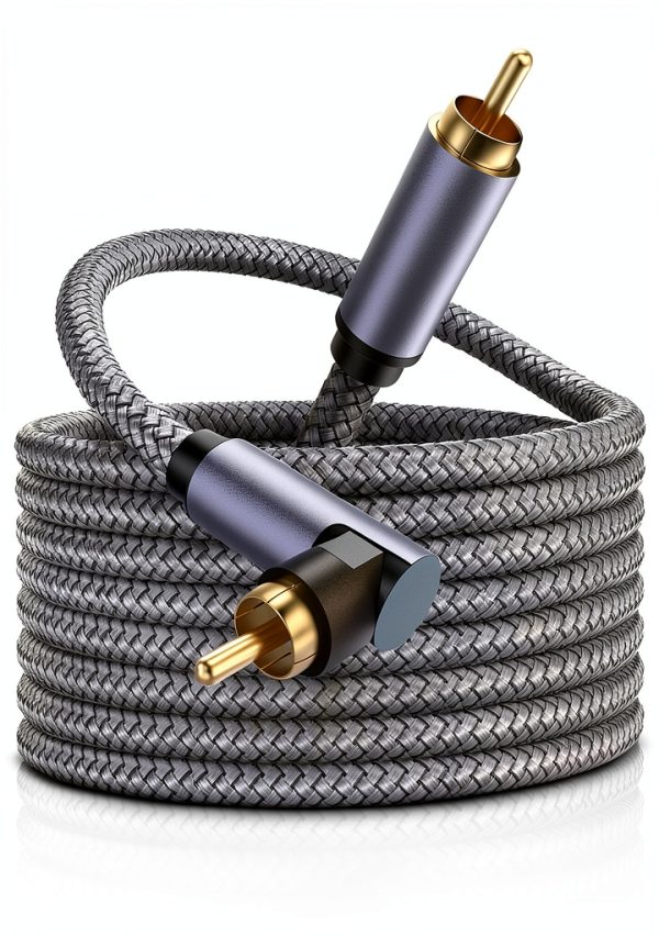 SOUNDFAM 90 Degree RCA Subwoofer Cable H-90RR Gold Plated 26ft Grey-0