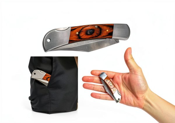 Rtek 3.75" Spanish Brown Wood Pocket Knife Lockback Folding EDC-5