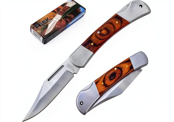 Rtek 3.75" Spanish Brown Wood Pocket Knife Lockback Folding EDC-0